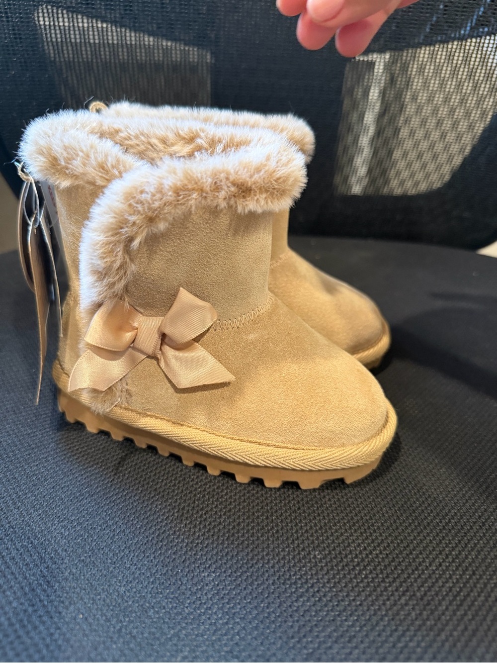 Kids Faux Fur Lined Bow Winter Boots - Tan